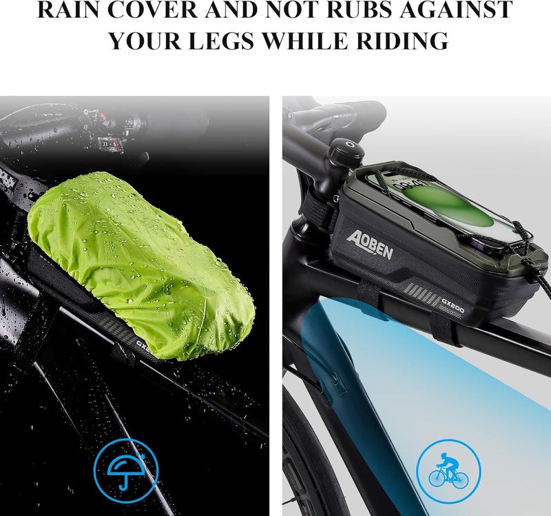 AOBEN Bike Bicycle Phone Front Frame Bag for Mountain Bike Road Bike, EVA Hard Casing Bike Phone Holder Bike Phone Mount for MTB, Bike Bicycle Accessories for Cell Phone Under 6.8 Inches (Army Green) - Image 5